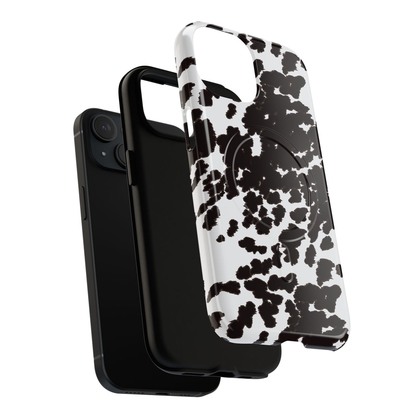 Cow Print Tough Magnetic Phone Case — Black & White Protective MagSafe Cover