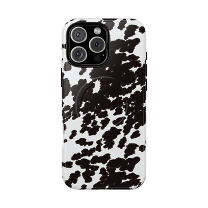 Cow Print Tough Magnetic Phone Case — Black & White Protective MagSafe Cover