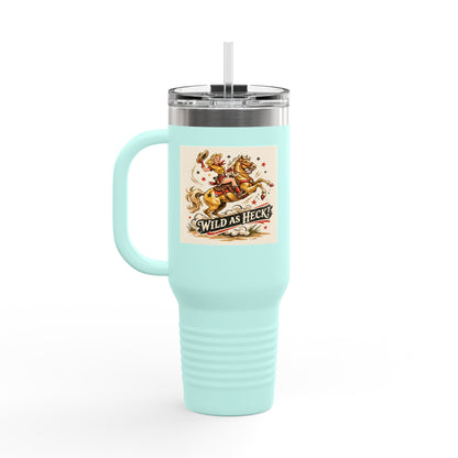 Wild As Heck 40oz Insulated Travel Mug — Retro Rodeo Horse Design