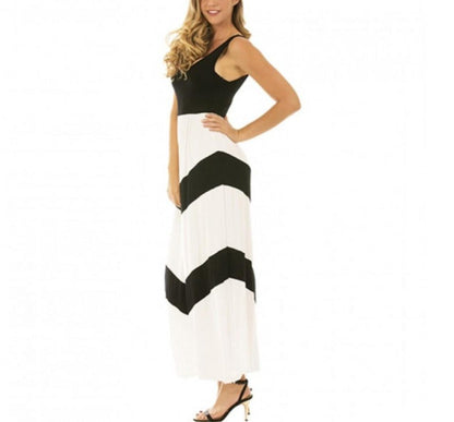 Maxi dress contrast chevron striped skirt 153055