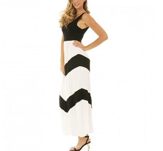 Maxi dress contrast chevron striped skirt 153055