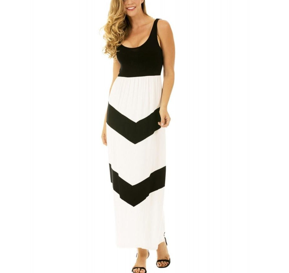 Maxi dress contrast chevron striped skirt 153055