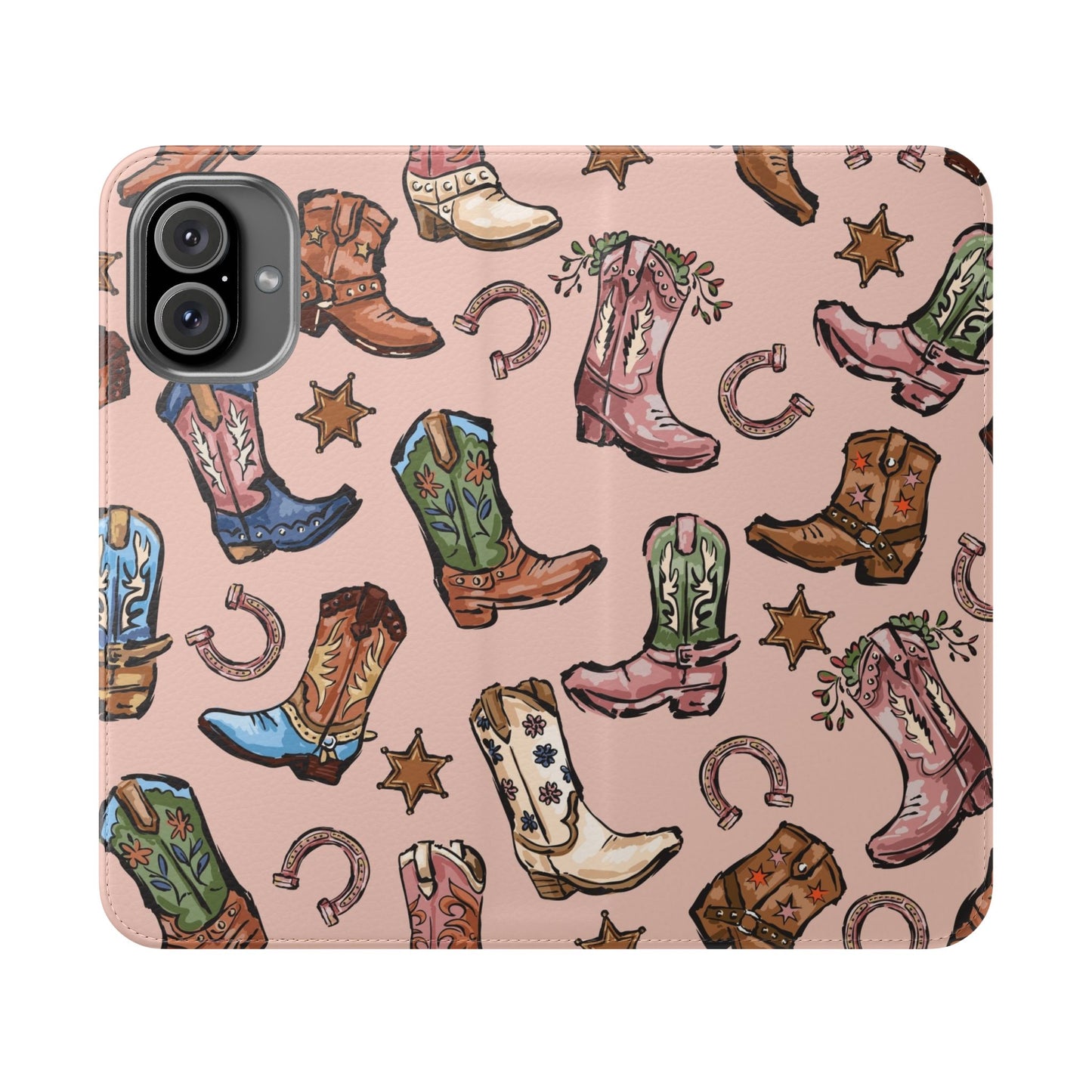 Western Boots Flip Wallet Phone Cases Pink