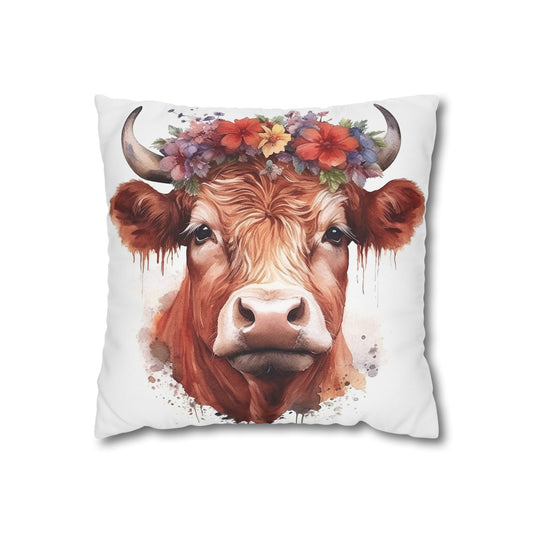 Floral Cow Pillowcase, Boho Farmhouse Decor, Country Living Accent, Cozy Home Gift, Rustic Animal Pillow Cover