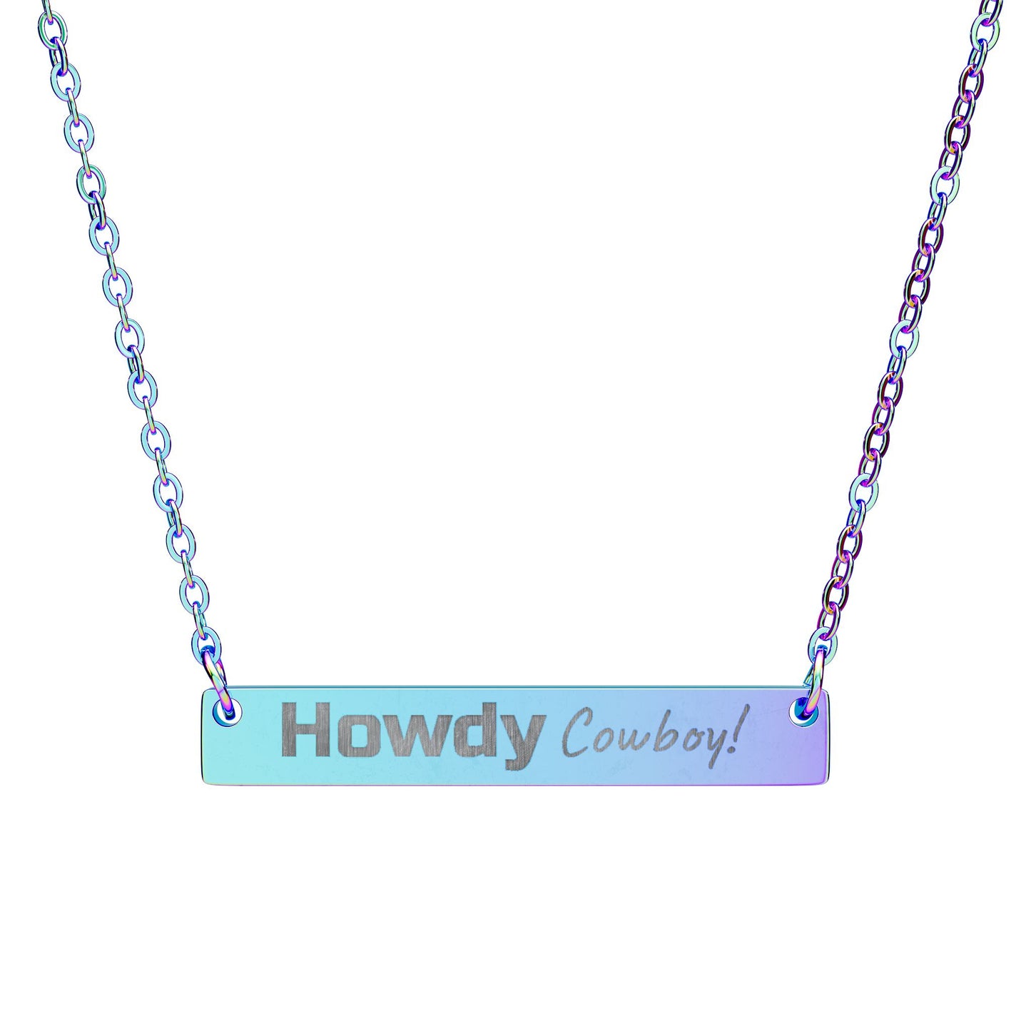 Engraved Horizontal Bar Necklace - 'Howdy Cowboy!'