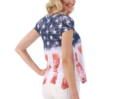 American Flag V-Neck Top with Cap Sleeves - 153707