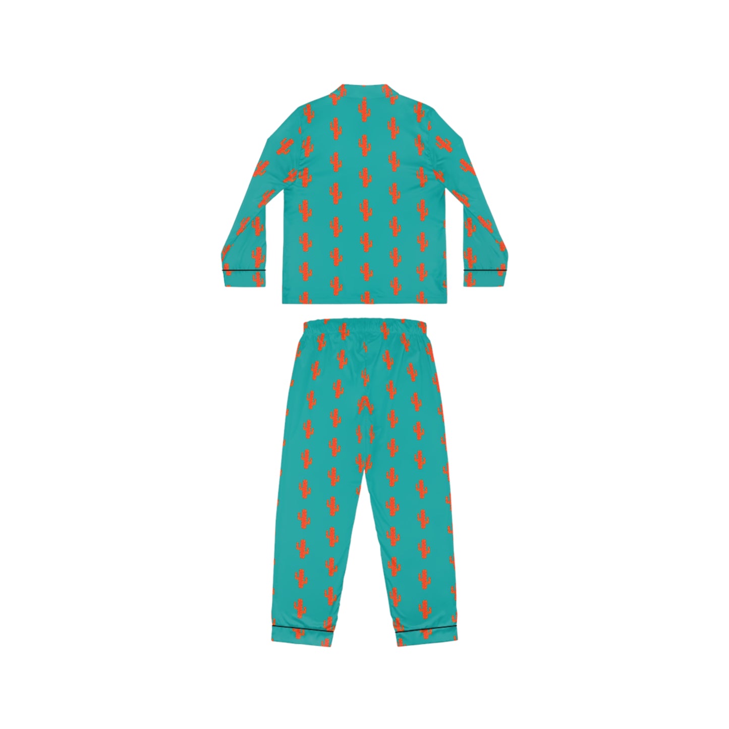 Women's Satin Pajama Set — Teal Retro Cat Pattern Loungewear