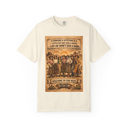 Cowgirl Attitude Graphic T-Shirt — "Welcome to the West" Vintage Western Tee