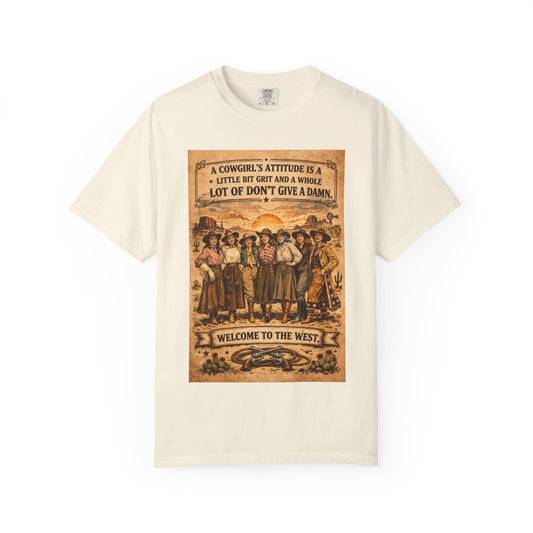 Cowgirl Attitude Graphic T-Shirt — "Welcome to the West" Vintage Western Tee