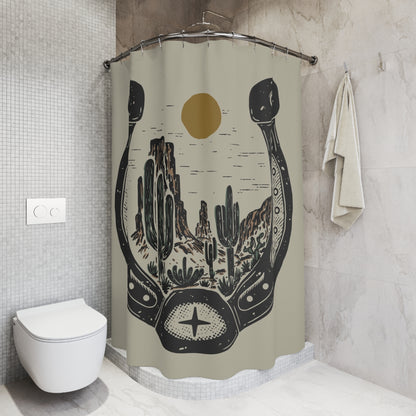 Desert Horseshoe Shower Curtain – Western Cactus Landscape Bathroom Decor