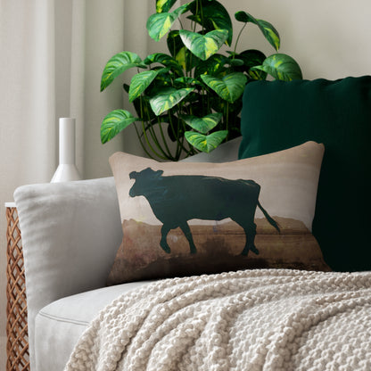 Rustic Cow Silhouette Lumbar Pillow — Southwestern Striped Decorative Pillow