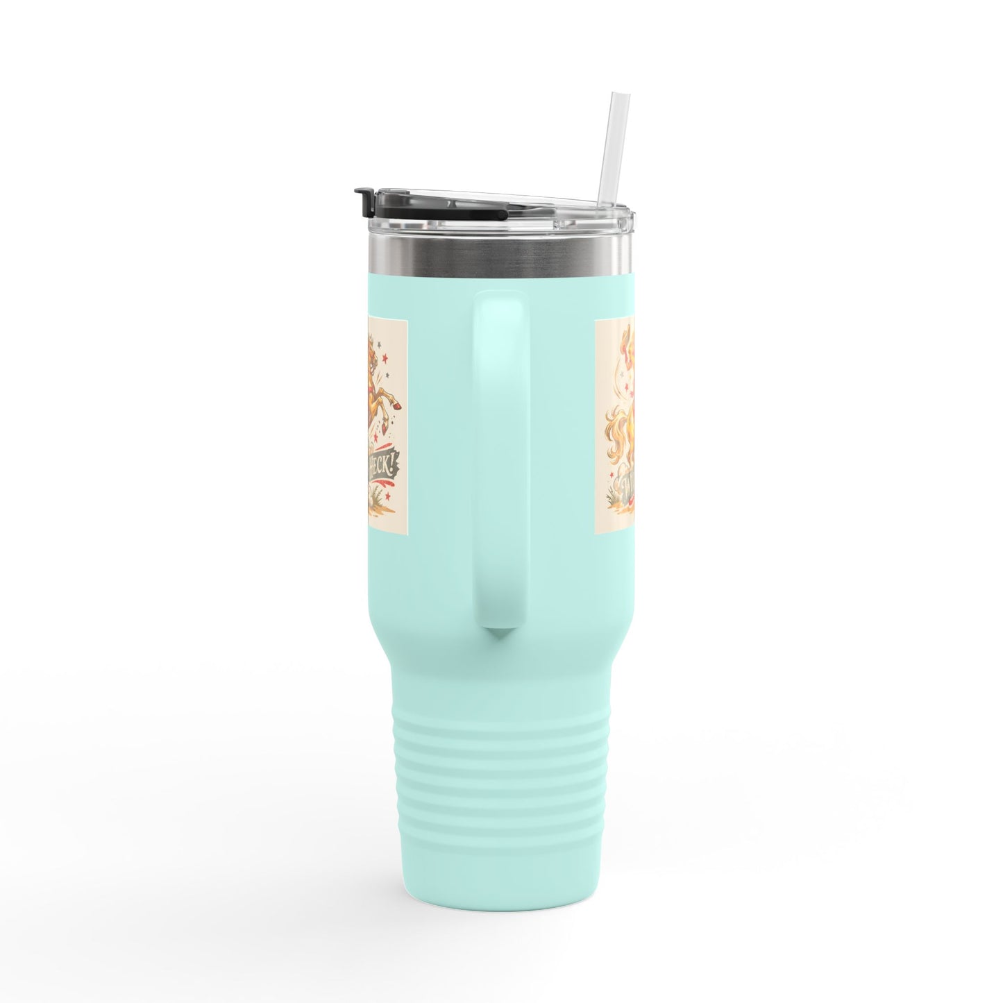 Wild As Heck 40oz Insulated Travel Mug — Retro Rodeo Horse Design