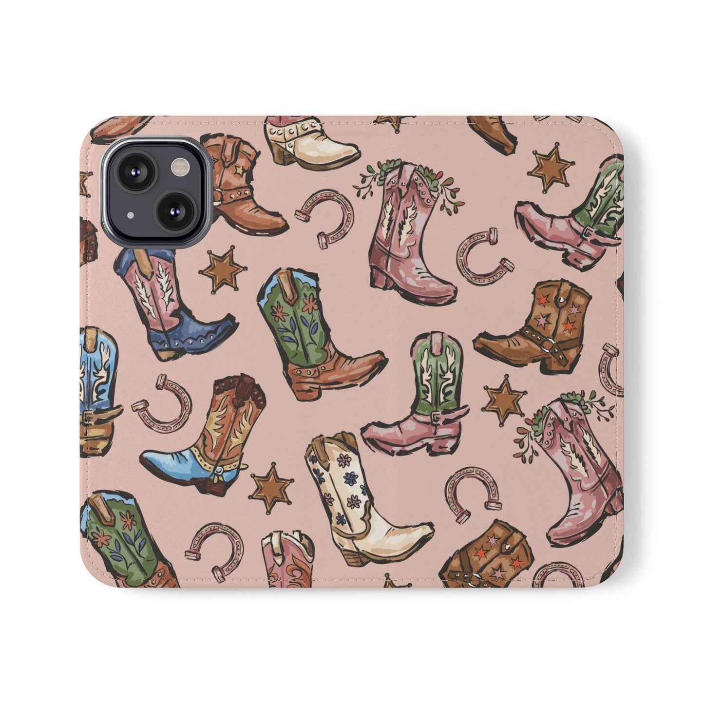 Western Boots Flip Wallet Phone Cases Pink