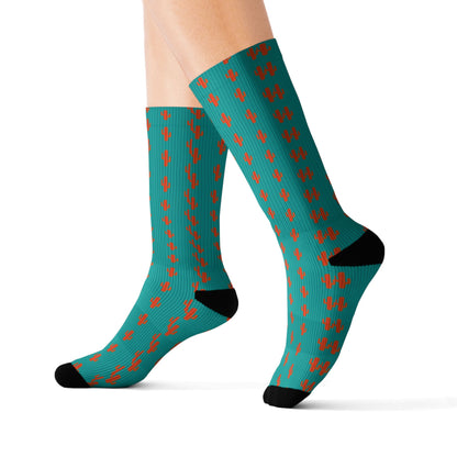 Colorful Patterned Sublimation Socks — Teal Dot & Multistripe Crew Socks