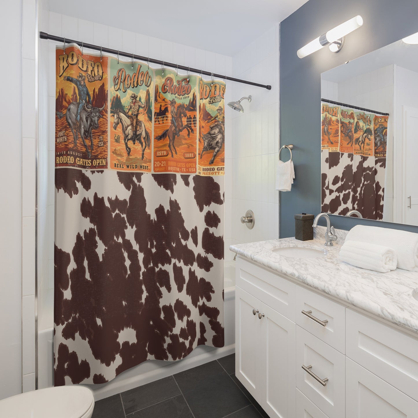 Western Rodeo Shower Curtain, Rustic Bathroom Decor, Country Style Home Accents, Unique Gift for Horse Lovers, Western Theme Bathroom