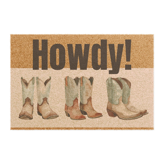 Howdy Cowboy Boots Doormat, Rustic Welcome Mat, Farmhouse Decor, Western Home Entry Rug, Gift for Cowgirl, Indoor Outdoor