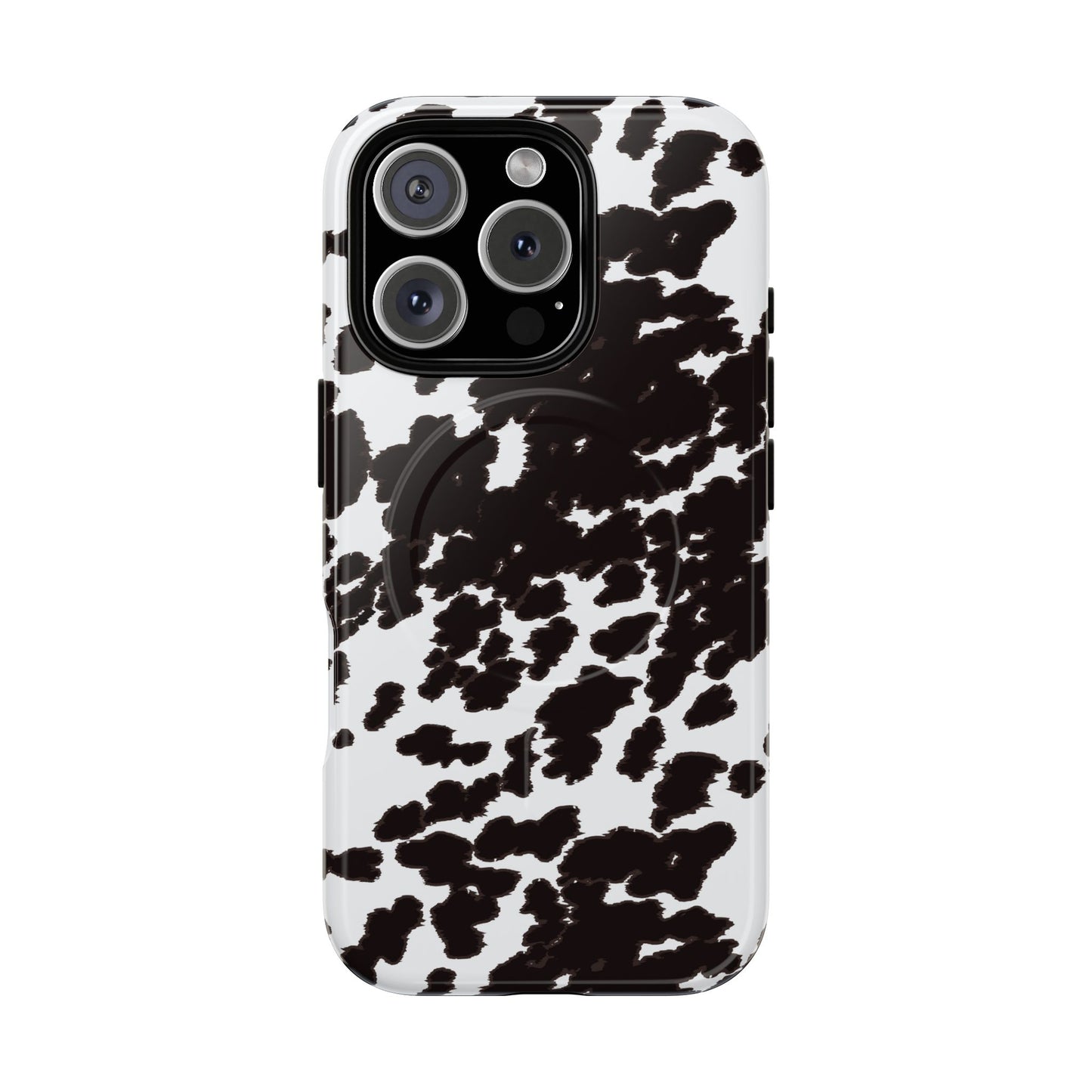 Cow Print Tough Magnetic Phone Case — Black & White Protective MagSafe Cover