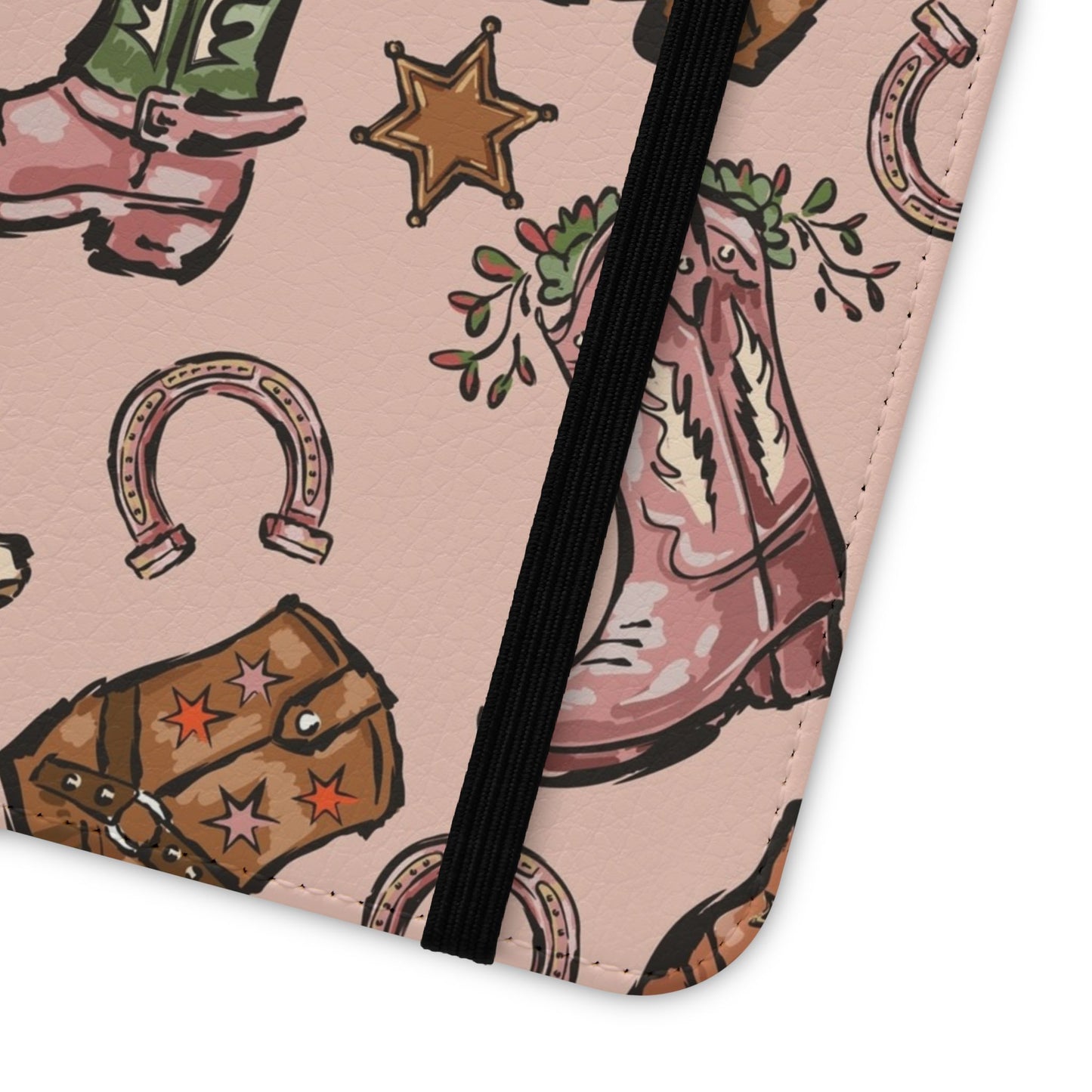 Western Boots Flip Wallet Phone Cases Pink