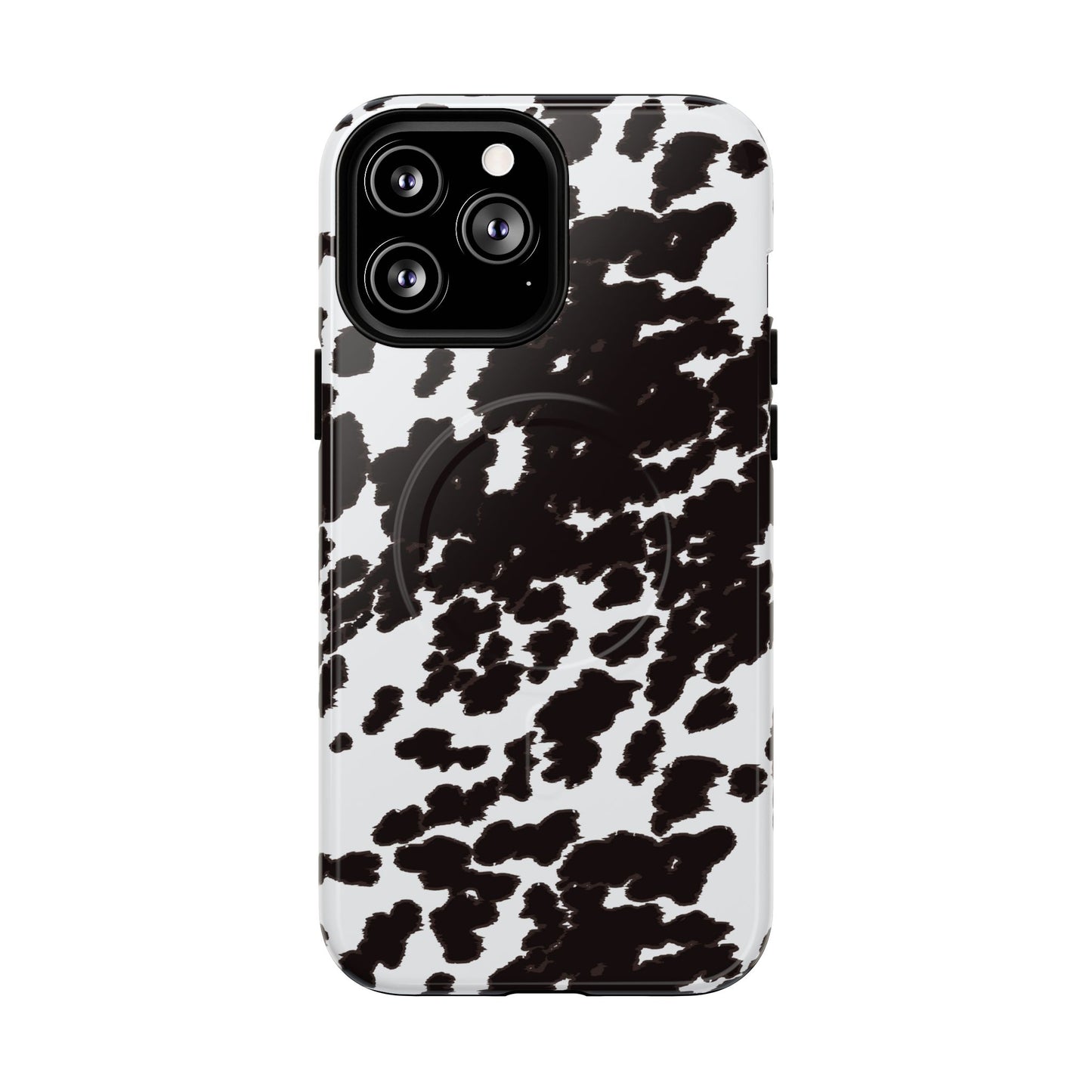 Cow Print Tough Magnetic Phone Case — Black & White Protective MagSafe Cover