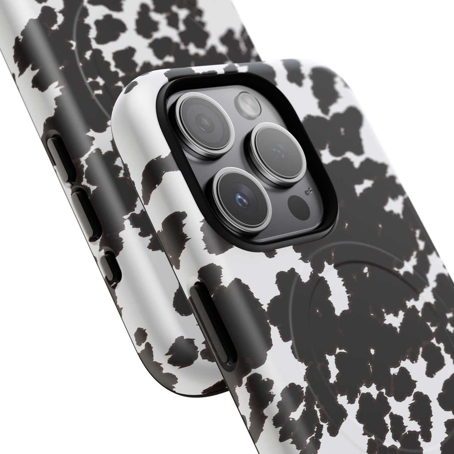 Cow Print Tough Magnetic Phone Case — Black & White Protective MagSafe Cover