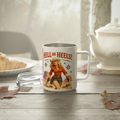 Hell in Heels! Western Cowgirl Insulated Coffee Mug - 10oz Travel Tumbler