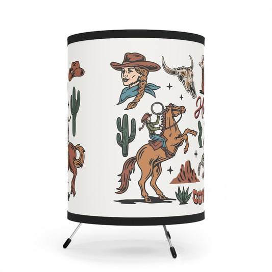 Cowgirl Tripod Lamp with High-Res Printed Shade - Rustic Decor for Home