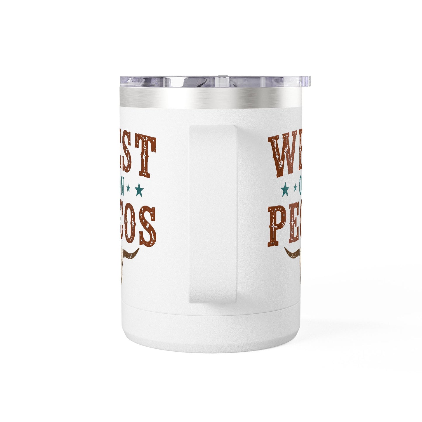 Western West on Pecos Coffee Mug — 15oz Rancher Travel Tumbler (No-Spill)