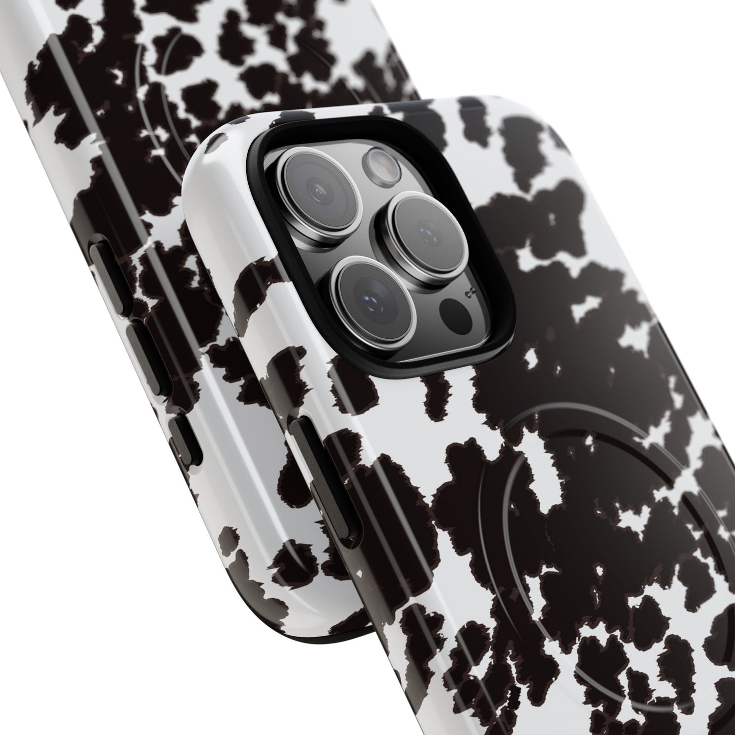 Cow Print Tough Magnetic Phone Case — Black & White Protective MagSafe Cover