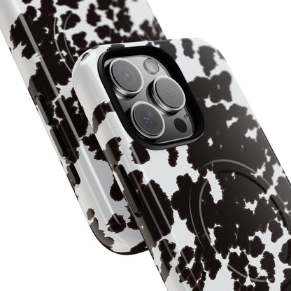 Cow Print Tough Magnetic Phone Case — Black & White Protective MagSafe Cover