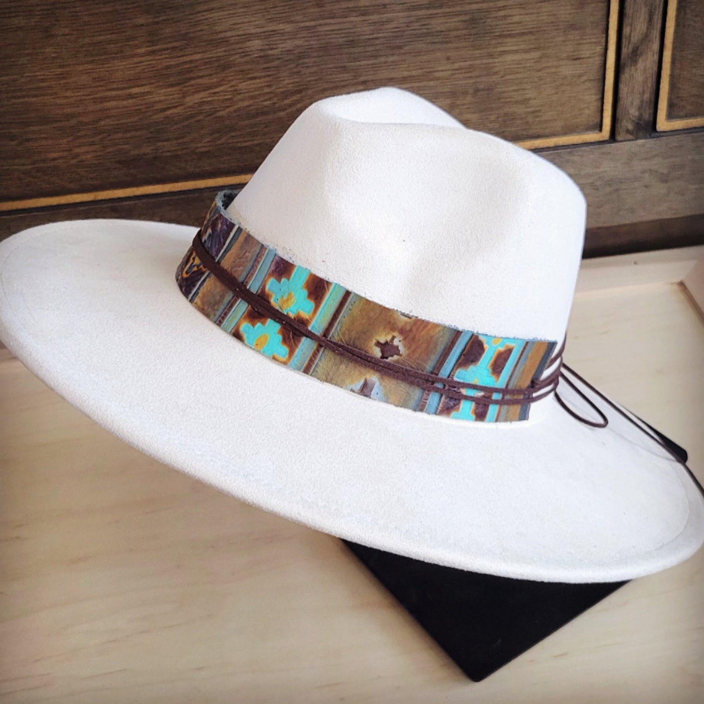 Wide Genuine Leather Blue Navajo Hat Band Only 954f