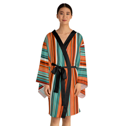 Arizona Serape Vibrant Striped Long Sleeve Kimono Robe, Bohemian Lounge Wear, Unique Gift for Her, Spa Day Essential, Summer Evening Kimono