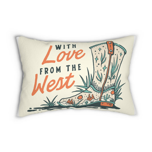 Western Boot "With Love From The West" Lumbar Pillow — Southwestern Cactus Accent Pillow