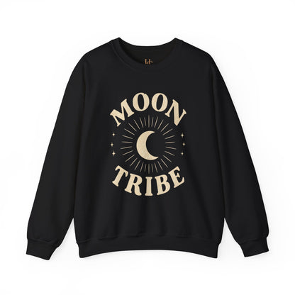 Moon Tribe Crewneck Sweatshirt — Celestial Moon Graphic Pullover - Jewel Tones