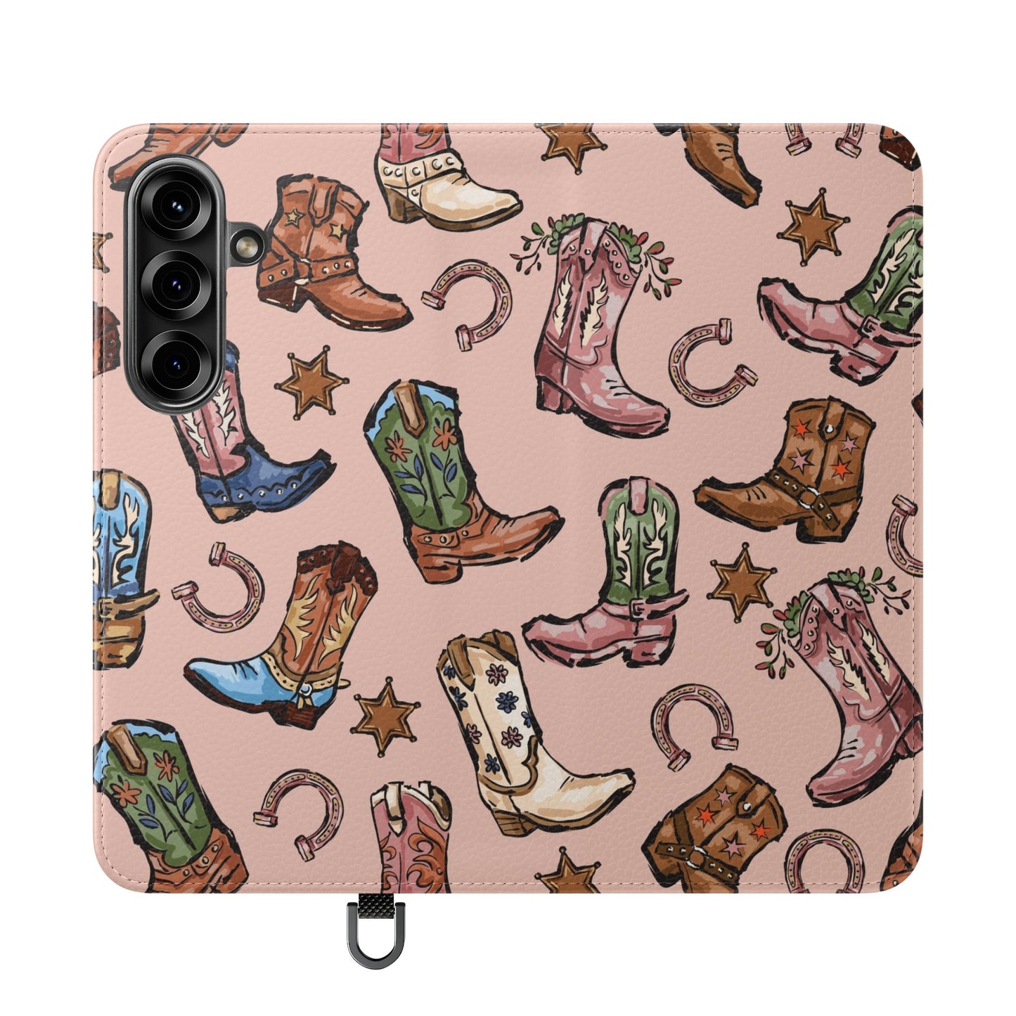 Western Boots Flip Wallet Phone Cases Pink