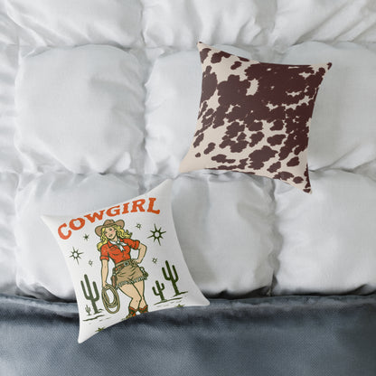 Cowgirl Western Throw Pillow — Cowhide Pattern Square Accent Pillow