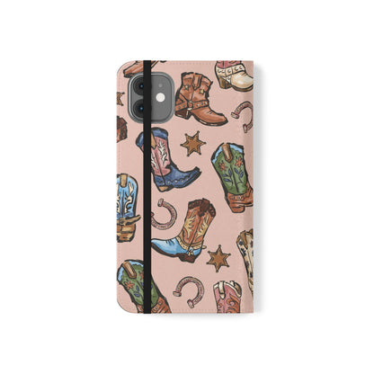 Western Boots Flip Wallet Phone Cases Pink