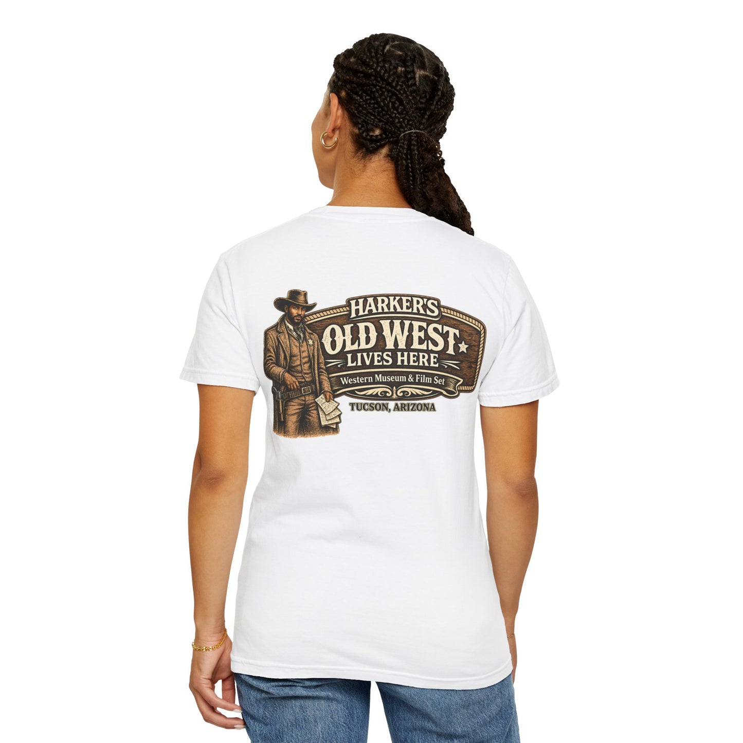 Harker's Bounty Hunter Unisex T-Shirt — “Harker’s Old West Lives Here” Vintage Western Tee