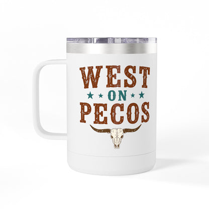 Western West on Pecos Coffee Mug — 15oz Rancher Travel Tumbler (No-Spill)