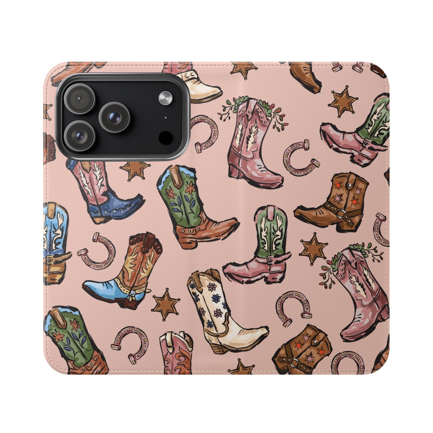 Western Boots Flip Wallet Phone Cases Pink