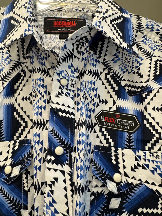 Rock & Roll Denim Mens Modern Fit Aztec Snap Shirt