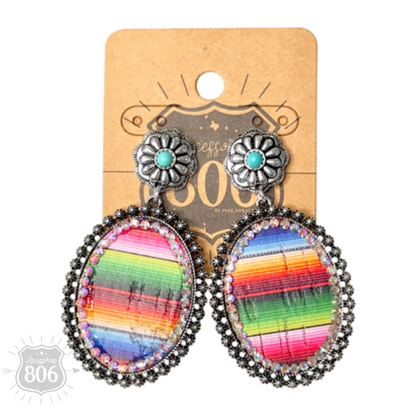 Western serape oval earring