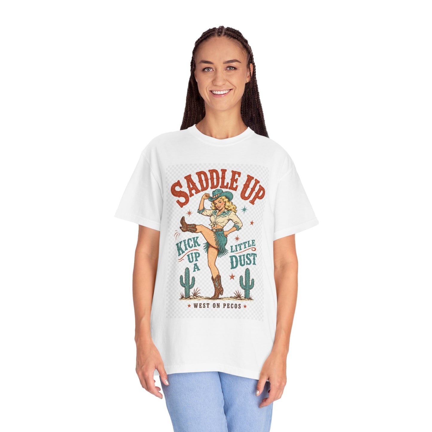 Saddle Up Tee — Retro Cowgirl "Kick Up A Little Dust" Graphic T-Shirt
