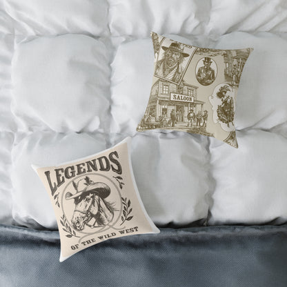 Wild West Legends Pillow | Rustic Square Poly Canvas Cushion