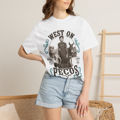 West on Pecos Vintage Western T-Shirt — Retro Cowboy Desert Design