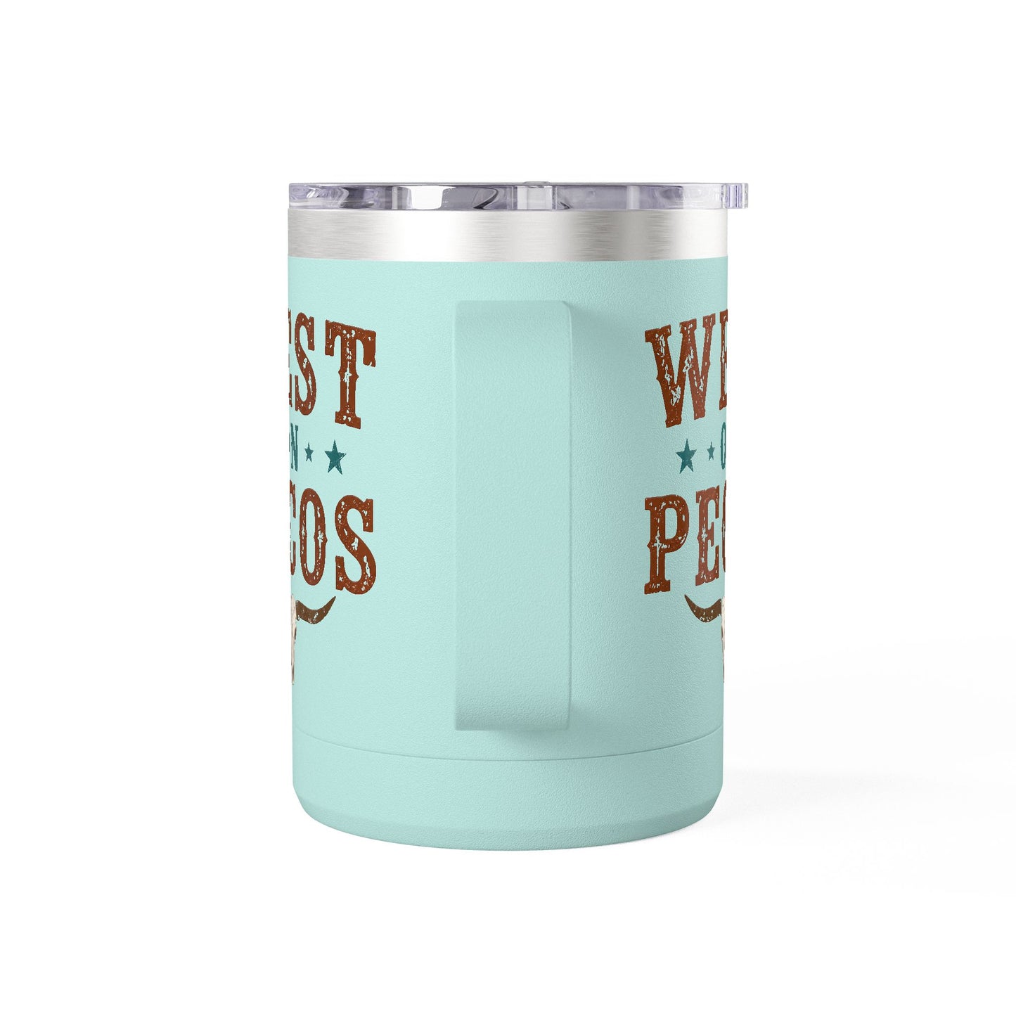 Western West on Pecos Coffee Mug — 15oz Rancher Travel Tumbler (No-Spill)