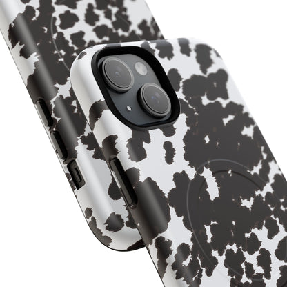 Cow Print Tough Magnetic Phone Case — Black & White Protective MagSafe Cover