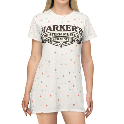 Harker's Old West Lives Here T-Shirt Dress — Retro Cowgirl Stars Graphic