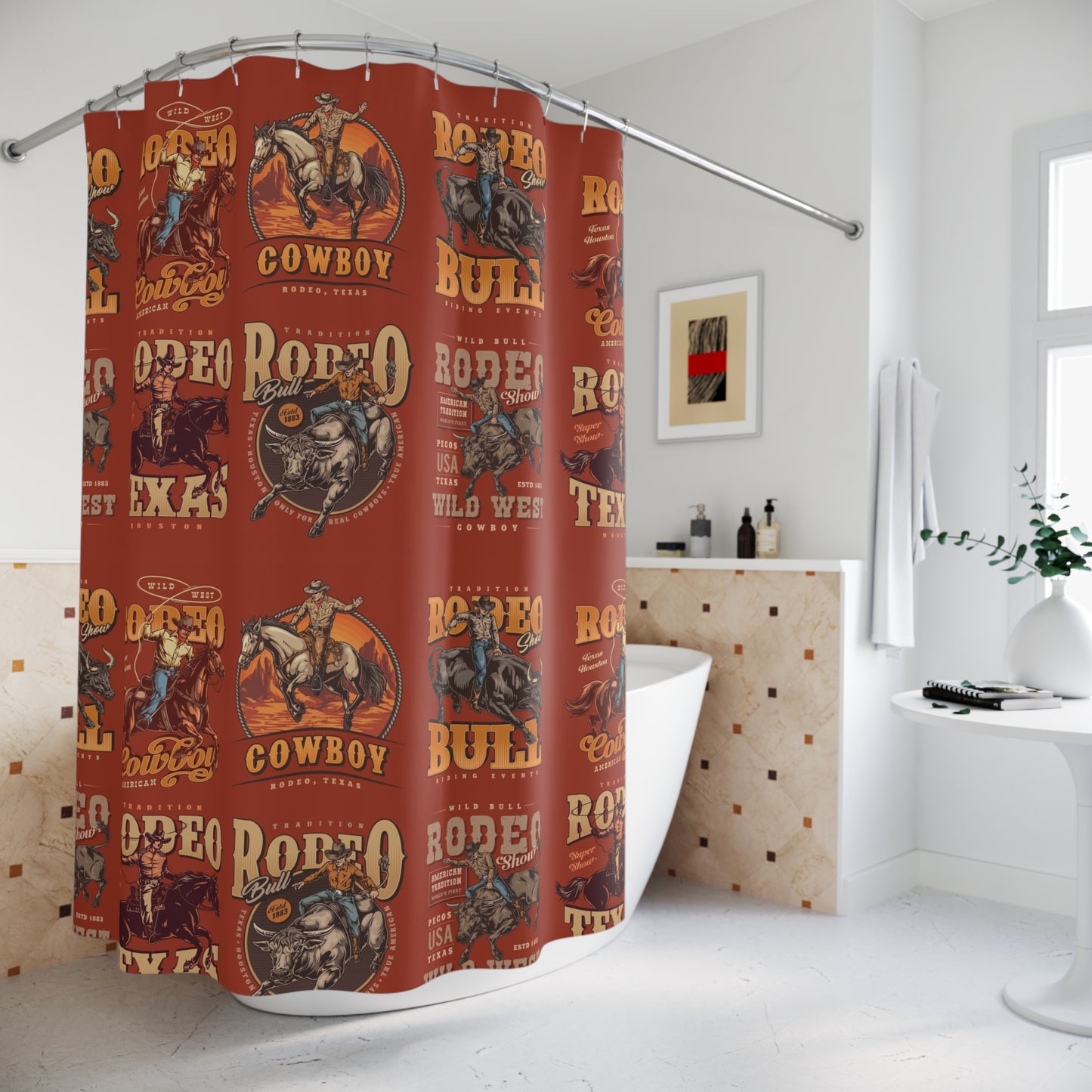 Rustic Cowboy Rodeo Shower Curtain Red
