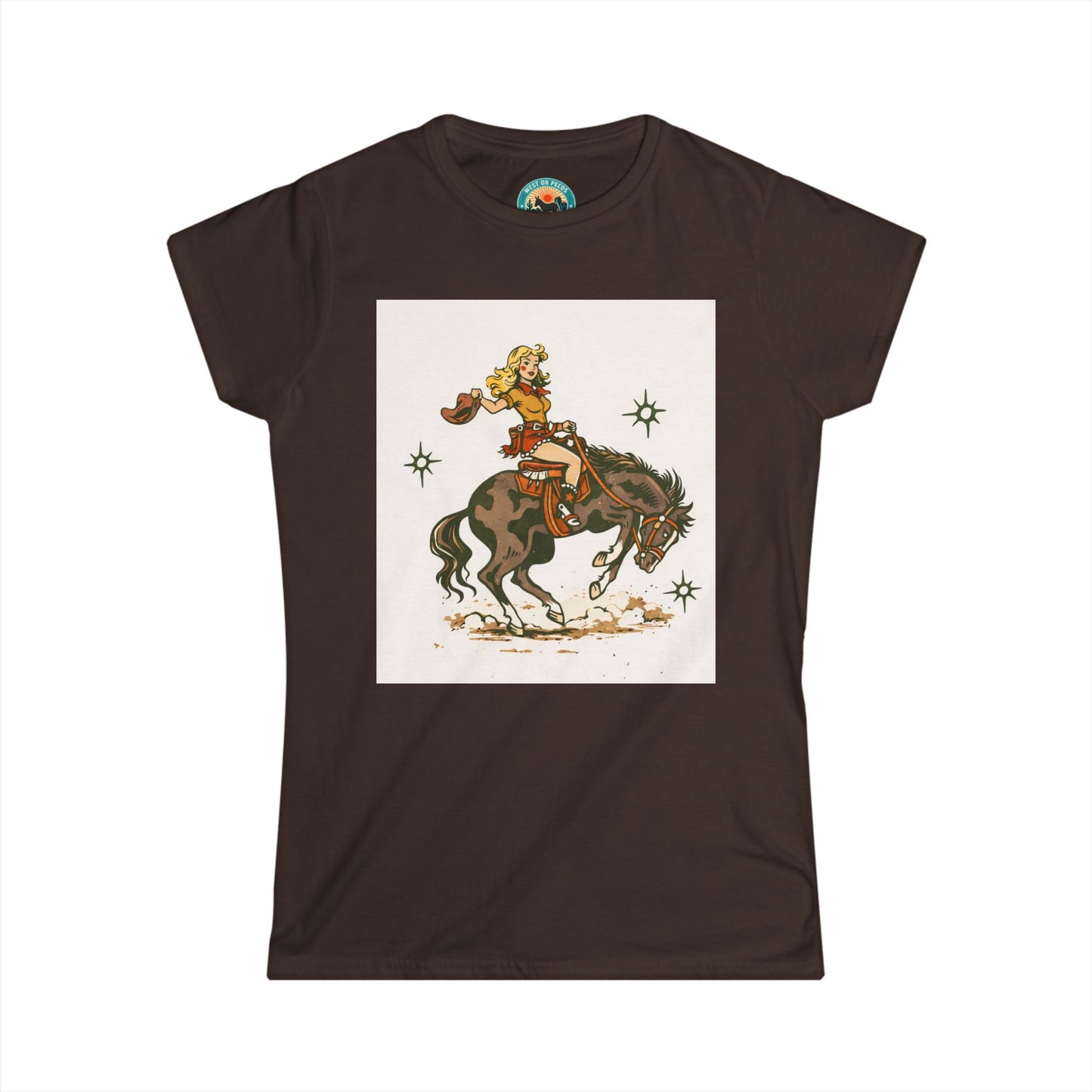 Western Cowgirl Riding Bucking Bronco T-Shirt — Vintage Rodeo Graphic Tee for Women