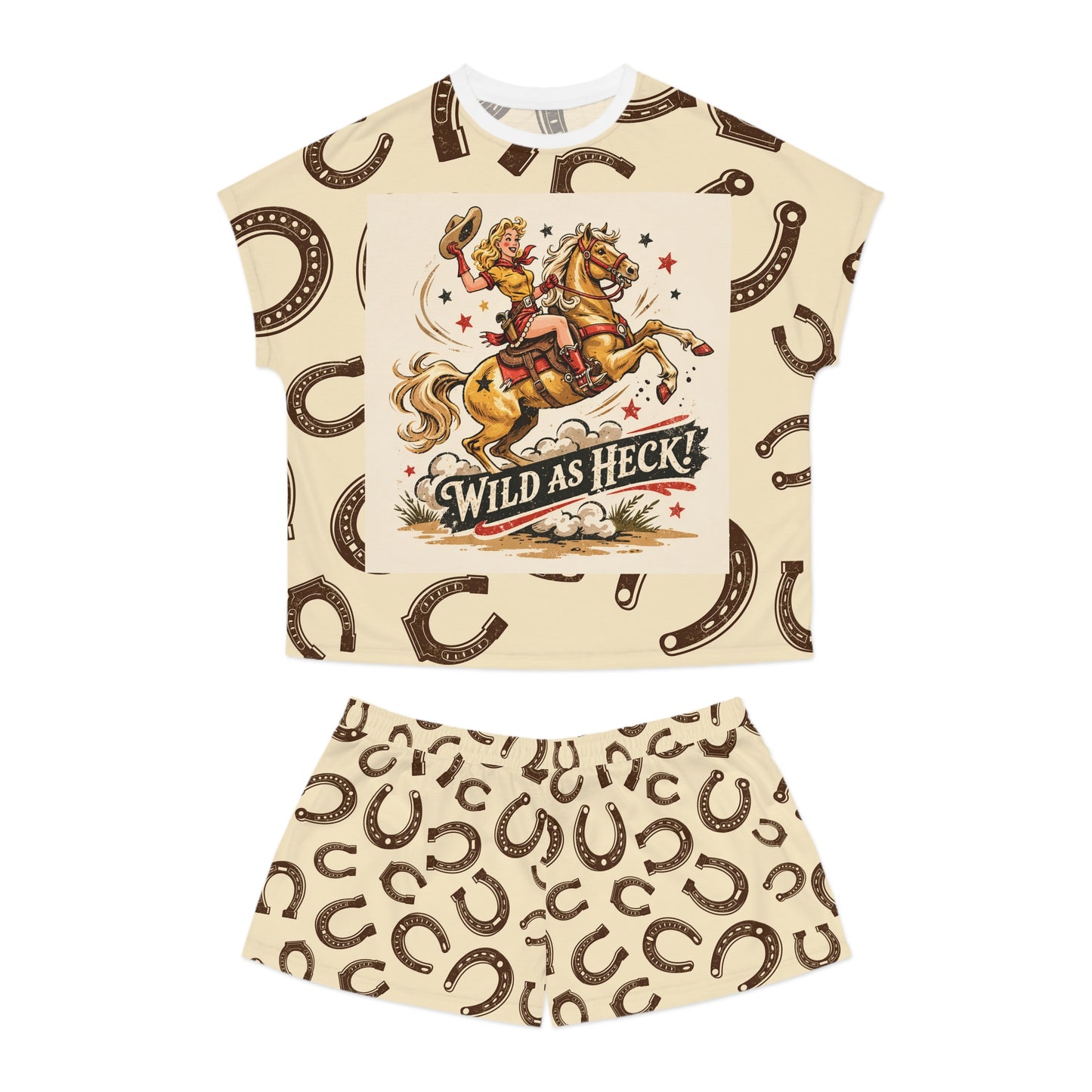 Wild As Heck Cowboy Horse Pajama Set — Womens Horseshoe Short Sleepwear